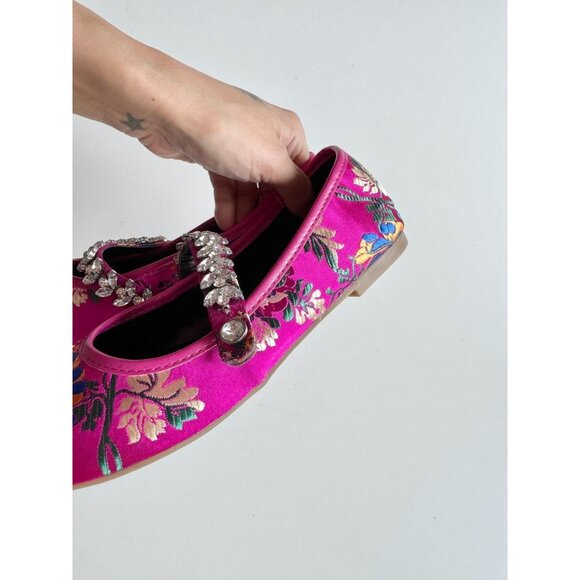 Girls' NWT ALDO Despirito Pink Brocade Crystal Mary Jane Ballet Flats, Size 6 - Picture 8 of 15